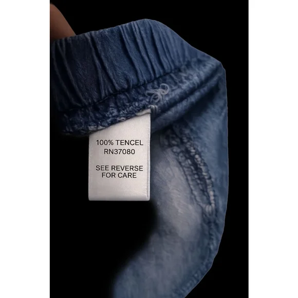 Cato Chambray Off Shoulder Peasant Blouse 18/20W Plus Size Blue Tencel - Picture 5 of 6